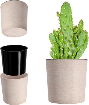 Produktbild von Hochwertige Blumenvase mit Holzbeschlägen - Creme, Ø 19 cm für Innen und Außen
