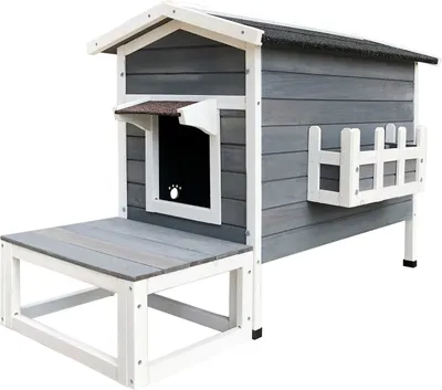 Produktbild von Domček pre mačky Wiltec odolný voči poveternostným vplyvom 73,5 x 48 x 104,5 cm z dreva, vonkajšia mačacia búda, domček pre mačky s terasou a únikovými dverami