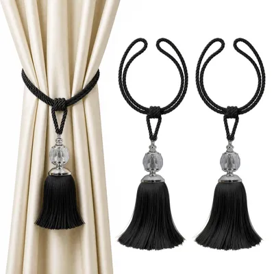 Gardinenhalter mit Quasten, 2 Stück, schwarz, 67 cm, Polyester