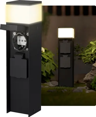 Produktbild von SSC-LUXon ZAVO Energiesäule schwarz IP44 inkl. LED G9 3W warmweiß und 2 Schuko-Steckdosen wetterfeste Energiesäule Gartenstrahler