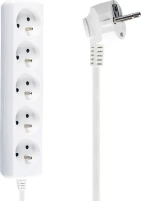 Obrázok produktu pre Sieťový predlžovací kábel s uzemnením 3m 3x1mm 5 zásuviek 10A biely