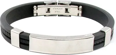 Produktbild von Cooles Edelstahl-Gummi-Armband für Herren und Damen, Armreif mit Verschluss-Schwarz