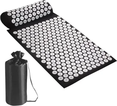 Image de Tapis d'acupression avec coussin – 64 x 44 cm – Noir – Tapis de relaxation et lit d'acupression – Coussin ergonomique pour la nuque inclus