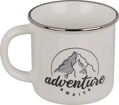 Produktbild von Becher Tasse in Emaille-Optik Blechtassen-Optik Steingut in Geschenkverpackung »Adventure Awaits«