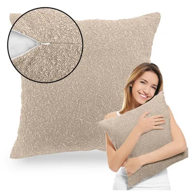 Produktbild von Muralo DEKORATIVES KISSEN 50 cm x 50 cm Zierkissen für Sofa Dekokissen für Bett Beige Baloo Stoff