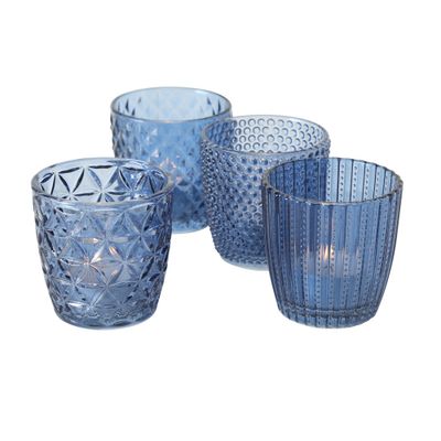 Boltze Windlicht Set Marilu 4-tlg blau Deko-Gläser Kerzenständer 8 cm