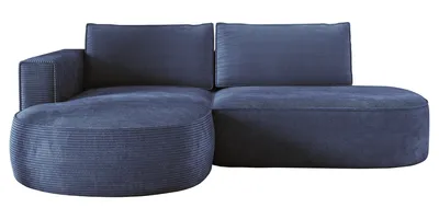 Produktbild von Ecksofa mit Schlaffunktion PIANO, Cord Sofa 180x267 cm, Schlafsofa L-Form, Couch mit Bettkasten, Polsterecke, Wohnlandschaft - Blau PS05 Links