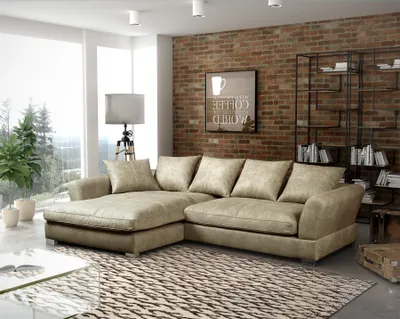Produktbild von Couchgarnitur TIZIAN L-Form in Wildlederoptik-Beige / Ottomane Links