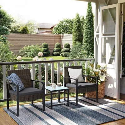 Produktbild von SONGMICS Balkonmöbel, aus PE-Polyrattan, Lounge-Set, Tisch und 2 Stühle, GGF010G05