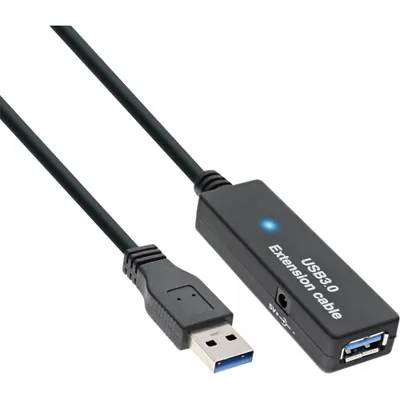 Produktbild von InLine® USB 3.2 Gen.1 Aktiv-Verlängerung, Stecker A an Buchse A, schwarz, 10m