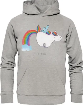 Produktbild von Mr. & Mrs. Panda Bedruckter Hoodie Einhorn Fliegendes Pferd Größe S - Heather Grey - Geschenk, Unicorn, Glitzer, Sweatshirt, Kapuzenpulli, Realität, Pullover, Regenbogen