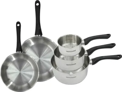 Image de Set 2 poêles 20 et 24 cm et 3 casseroles 12 16 et 20 cm en inox Fackelmann Geneva