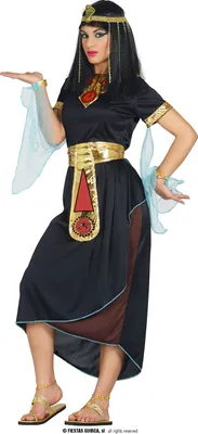 A woman dressed in a Cleopatra-style costume, posing against a white background.