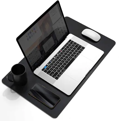 Obrázek produktu pro Multifunkční podložka pod psací stůl, 60 x 35 cm, ultratenká, voděodolná podložka pod myš zPolyuretankůže, podložka pod psací stůl s dvojím použitím pro kancelář/domácnost (60 x 35 cm, černá)