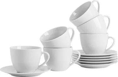 Produktbild von Argon Ta 12-teiliges Cappuccinotassen- und Untertassen-Set – Weißes Porzellan 320 ml