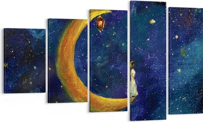 Produktbild von Bild auf Leinwand - Leinwandbild - 5 Teile - Mädchen auf der Mond - 100x60cm - Wand Bild - Wanddeko - Wandbilder - Leinwanddruck - Bilder - Wanddekoration - Leinwand bilder - Wandbild - EG100x60-4575