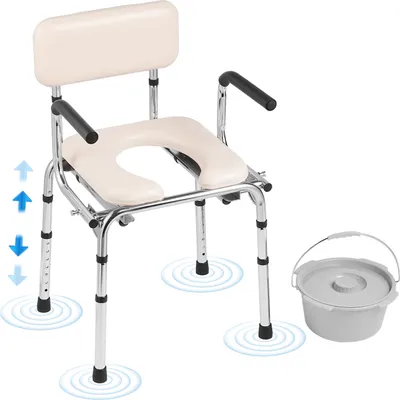 Immagine prodotto di Sedia da comodo VEVOR, sedia da notte con sedile imbottito, braccioli ribaltabili, regolazione in altezza a 7 livelli 490-640 mm, secchio rimovibile, portata 158,8 kg, toilette portatile per adulti