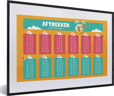 Produktbild von MuchoWow® MuchoWow® Gerahmtes Poster Kinderzimmer - Subtraktion - Zählen - Mädchen - Kinder - Orange 60x40 cm - Poster mit zchwarzem Bilderrahmen - Schlafzimmer - Plakat in Rahmen - Drucken