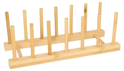 Produktbild von QUVIO Pfannendeckelhalter - Bambus - Für 6 Deckel - Deckelhalter - Pfannenzubehör - Ablage - 12,5 x 29 x 10,5 cm
