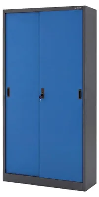 Produktbild von Aktenschrank Büroschrank mit Schiebetüren Stahlblech Fachböden Pulverbeschichtung abschließbar 185 cm x 90 cm x 40 cm Anthrazit-Blau