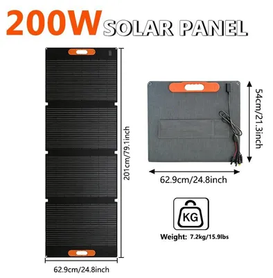 Immagine prodotto di Pannello solare - Caricabatterie portatile a pannelli solari - 200 W monocristallino - Pieghevole e flessibile - Impermeabile - Connettori 5 in 1 - Per stazioni di ricarica e campeggio