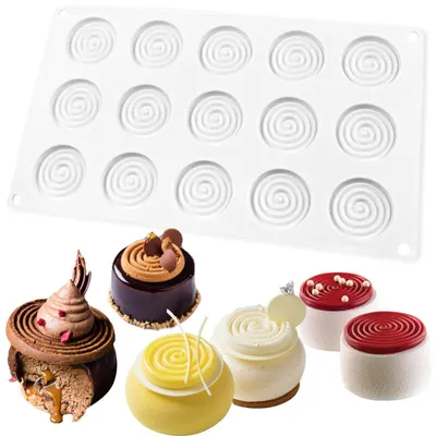 Immagine prodotto di Stampo in silicone con 15 cavità per torte, mousse, biscotti, cioccolato, diametro 5,1 cm