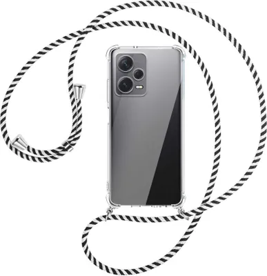 Produktbild von Handykette Backcover-Schutzhülle mit Band (Metall silberfarben) für Xiaomi Redmi Note 12 Pro Plus - schwarz/weiß gestreift