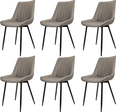 Produktbild von 6er Set Esszimmerstühle Küchenstuhl Polsterstuhl mit Rückenlehne, aus Kunstleder, Metallbeine, Hellbraun
