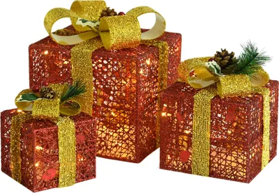 Image de vidaXL Boîtes cadeaux Set de décoration 3 pcs. Rouge Outdoor Indoor
