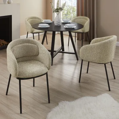 Produktbild von riess-ambiente Stilvoller Design Stuhl FLORENZ beige braun Strukturstoff schwarz Metall mit Armlehne Esszimmerstuhl Essstuhl