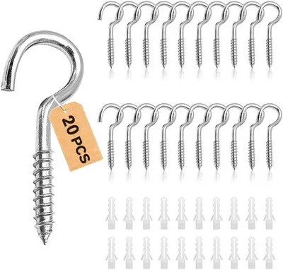 Produktbild von 20 Stück Schraubhaken, klein, 304 Edelstahl, Schraubenschrauben, Schraubhaken, Deckenhaken, Schraubenhaken, Schraubhaken, M5-65 mm