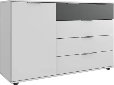 Produktbild von Kommode 130cm, 5 Schubladen, 1 Tür, weiß und graphit, VIESTE-43