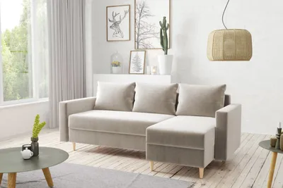 Produktbild von AX LIVING Walston 3-Sitzer Couch mit Schlaffunktion – Ecksofa Samt 224cm Beige
