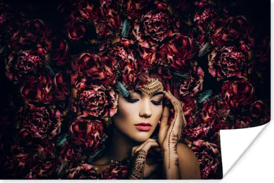 Produktbild von MuchoWow® Poster Frau - Blumen - Henna - Porträt 120x80 cm - Bilder