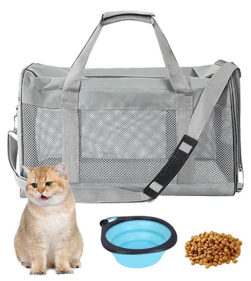 Produktbild von Transportbox Katze Hund faltbar inkl. Hundenapf 42x27x28 cm Grau