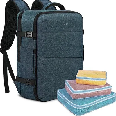 Produktbild von Unyqoos® Laptop-Rucksack für Herren – wasserdicht, 40 Liter (50 x 40 cm), 17,3 Zoll Laptopfach, 3 Aufbewahrungsbeutel, TSA‑konform, schwarz/blau