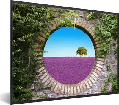 Produktbild von MuchoWow® Gerahmtes Poster Lavendel - Ausblick - Blumen - Sommer 40x30 cm - Poster mit Schwarzem Bilderrahmen Wandposter Rahmen Foto Bilder - Kunstposter - Wanddekorationen