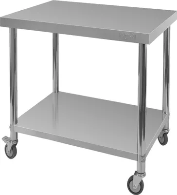 Zdjęcie produktu dla Kuchenny stół gastronomiczny ze stali nierdzewnej centralny z półką na kółkach Mega-M X STANDARD 80x60x85 cm