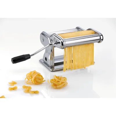 Zdjęcie produktu dla GEFU PASTA PERFETTA BRILLANTE, Ręczna maszynka do makaronu, Lazania, Tagliatelle, Taglierini, Metal, Stal nierdzewna, Czarny, Stal nierdzewna, 198 mm, 199 mm