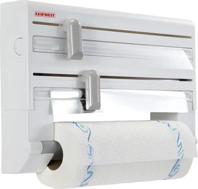 Immagine prodotto di Portarotoli da cucina a 3 rotoli, bordi tagliati in modo netto, taglierina per pellicola, pellicola senza strappi
