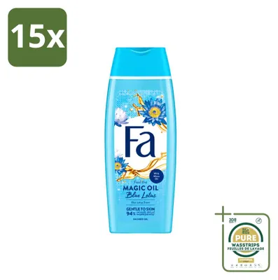 Immagine prodotto di 15 flaconi di gel doccia "Fa Magische Olie" alla "Blauer Lotus" (Loto Blu), 250 ml, confezione risparmio - 15 pezzi