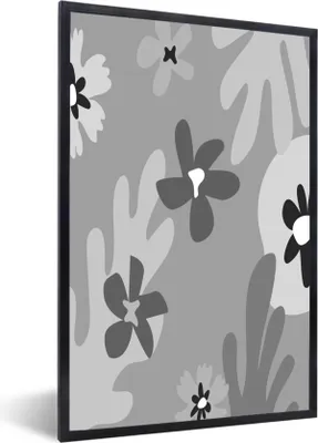 Produktbild von MuchoWow® Gerahmtes Poster Hintergrund - Blumen - Schwarz - Weiß 40x60 cm - Poster mit Schwarzem Bilderrahmen Wandposter Rahmen Foto Bilder - Papierdruck - Wandbilder