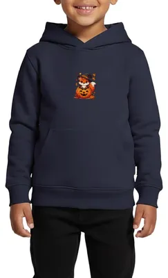 Produktbild von Spreadshirt Süßer Halloween Fuchs Im Kürbis Mit Hexenhut Kinder Premium Hoodie, 158/164 (12 Jahre), Navy