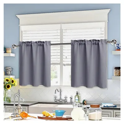 Produktbild von Grau Verdunkelungsvorhänge, blickdichte Vorhänge, Küchengardinen Bistrogardine für kleine Fenster, B 66 cm x H 77 cm pro Paneel, 2er Set