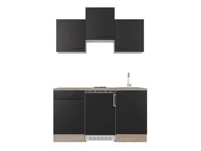 Produktbild von Singleküche mit E-Geräten - 150 cm breit - Schwarz matt Endgrain Oak – Capri