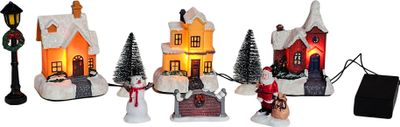 Bambelaa! Weihnachtsstadt 9-teilig Winterdorf Weihnachtsdorf mit LED Beleuchtung Figuren Weihnachten Tischdeko Innen