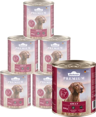 Produktbild von Dehner Premium Hundefutter, Nassfutter getreidefrei, für ausgewachsene Hunde, Rind, 6 x 800 g Dose (4.8 kg)