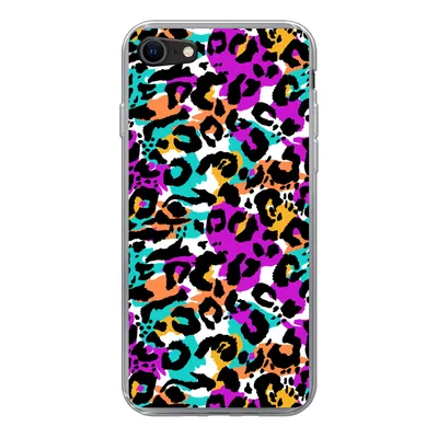 Produktbild von MuchoWow® Handyhülle Schutzhülle Hülle für iPhone 8 Pantherdruck - Regenbogen - Weiß Silikon Softcase Handy Hülle - Schutzhaube