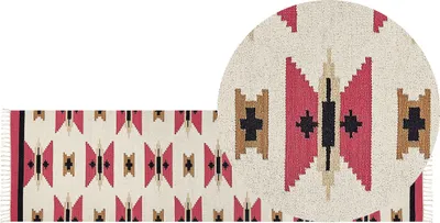 Produktbild von BELIANI Kelim-Teppich Mehrfarbig Baumwolle 80 x 300 cm mit Fransen Geometrischem Muster Handgewebt Zweiseitig Läufer Modern Wohnzimmer Schlafzimmer