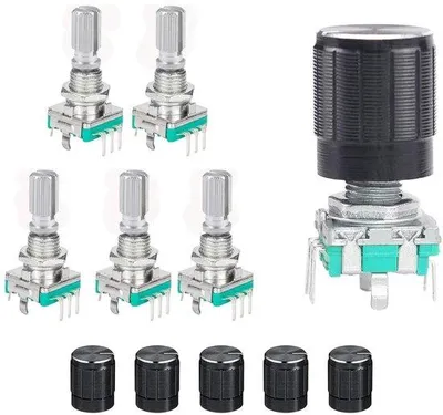 Productafbeelding van Industriële potmeter voor schakelweerstand - Drukknoppen - Met - 6 mm diameter - 20 mm lengte - Zwart